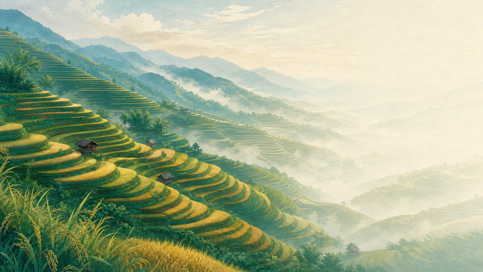 Illustrated Mù Cang Chải rice terraces